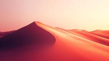 Surreal landscape of rolling sand dunes in warm shades, bathed in soft light with a focus on simplicity and natural textures. photo