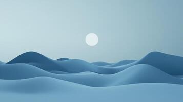 Serene blue waves undulate beneath a soft, glowing orb, creating a peaceful, minimalist landscape with a dreamy and calming ambiance. photo