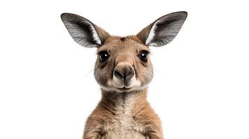 A kangaroo is standing in front of a white background photo