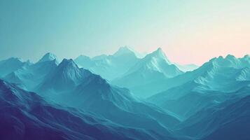 Serene, minimalist depiction of distant mountain range with a gentle gradient of blue, creating a sense of depth and atmospheric perspective. photo