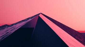 A pyramid-like structure rises against a soft pink sky, contrasting sharp edges with serene hues, inviting contemplation and wonder. photo