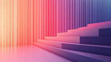 Gradient steps lead the eye upward, framed by vertical bars, shifting from warm orange to cool blue, creating depth and visual interest. photo