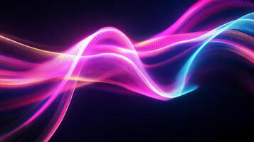 Abstract luminous waves of pink and blue flow and ripple dynamically against a dark background. A modern and artistic digital render. photo