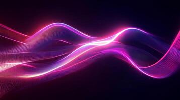 Vibrant waves of pink and purple light flow across a dark background, creating an abstract and futuristic feel. Digital art. photo