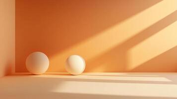Minimalist composition with two spheres in an orange toned space, shadows creating a graphic pattern, simple and elegant. photo