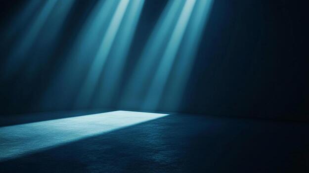 Rays of illumination pierce through a dimly lit room, creating a captivating contrast between light and shadow on the textured surface. photo