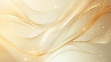 Golden abstract waves shimmer with light. Fluid lines cascade across a beige backdrop, creating a sense of elegance and movement. photo
