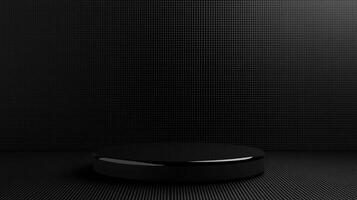Minimalist display stage on dark grid background offers elegant presentation. Sleek design showcases product with subtle sophistication. photo