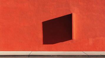 A bright orange wall is the backdrop for a geometric shadow, creating a minimalist and modern architectural street scene. photo