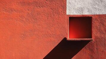 Warm red and white building with window. An interesting play of color and shape with strong shadows on the facade of a building. photo