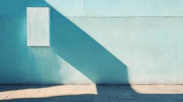 Abstract image with geometric shadow and bright blue painted wall creates a visually captivating architectural pattern and sunny atmosphere. photo
