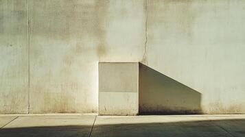Architectural study featuring a textured wall with light and shadows creating abstract shapes, concrete and minimalist geometry. photo
