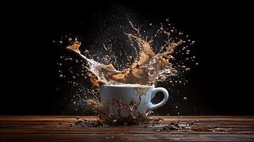 A cup of coffee splashing with water photo