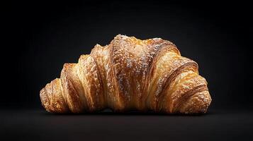 A croissant is shown on a black background photo