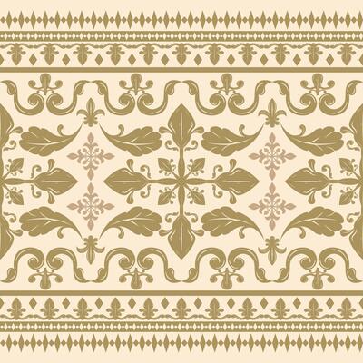 Luxury Gold Ancient Embroidery Exquisitely Silk Weaves Detailed Scroll Ornament On Beige Background Traditional Exotic Vintage Royal Mystery Elaborate Border Pattern Beautiful Decoration Design