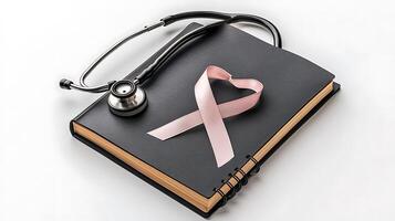 Breast cancer awareness book with stethoscope photo