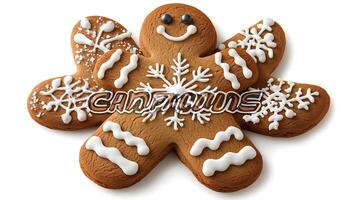 Gingerbread cookie with icing on white background photo