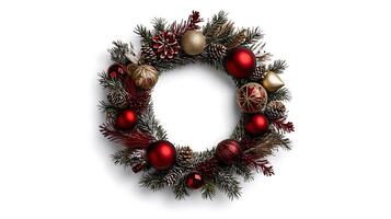 A wreath with red and gold decorations on it photo