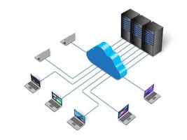 Lan network diagram for business and technology concept. WAN 3D of computer networking on white background. vector