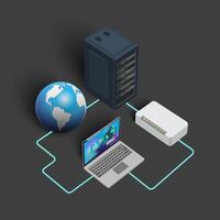 Lan network 3D diagram for business and technology concept. WAN of computer networking on gray background. vector