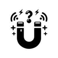 A horseshoe magnet with a question mark between the poles. vector