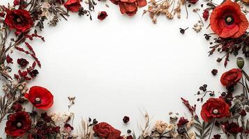 Red poppies arranged in a square frame on a white background photo