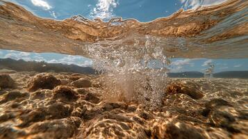 Water splashing on rocks in the ocean photo