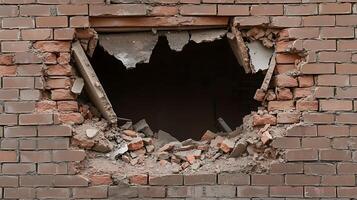 A hole in a brick wall with a hole in it photo