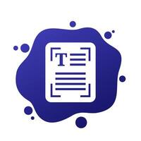 Text, document scan icon, character recognition vector