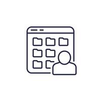 User files line icon, personal data in folders vector