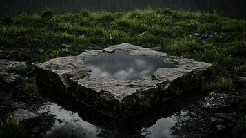 A puddle of water in the middle of a field photo