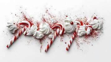 Candy canes and whipped cream on a white background photo