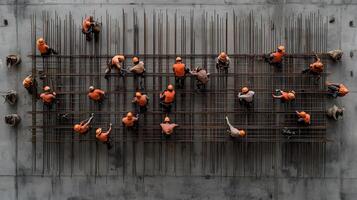 A group of construction workers working on a concrete structure photo