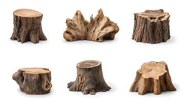 A set of six different types of tree stumps photo