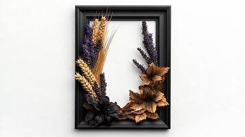 A frame with flowers and wheat on it photo