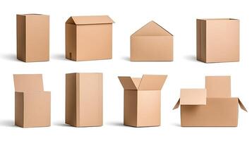 Various cardboard boxes on a white background photo