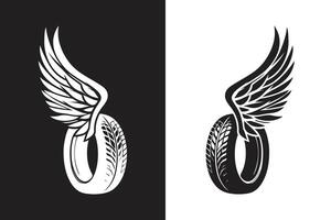 silhouette of wings on both sides of a tire for logo vector