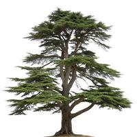 a solitary cedar tree with symmetrical branches and rich green leaves on a white backdrop, highlighting its natural elegance photo