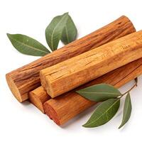Sandalwood logs with a smooth, textured surface placed on a white background, ideal for natural products, aromatherapy, and wood craftsmanship photo