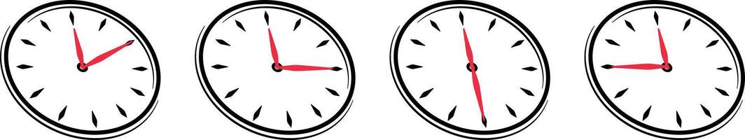 collection of black watches with red hands showing different times without background vector