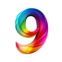 Colourful 3d number nine With Flowing Gradient Effect is isolated on transparent background png