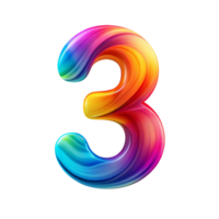Colourful number three With Flowing Gradient Effect is isolated on transparent background png