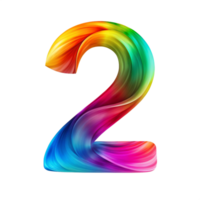 Colourful number two With Flowing Gradient Effect is isolated on transparent background png