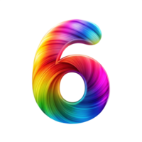 Colourful number six With Flowing Gradient Effect is isolated on transparent background png