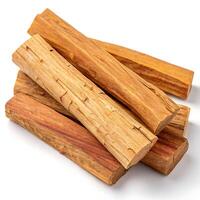 A set of sandalwood sticks with distinct reddish brown hues, isolated on a white background, representing luxury, natural scents, and wellness photo