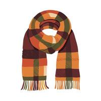 Autumn cozy colorful scarf with a plaid pattern is shown on a white background vector