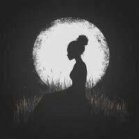 Woman Silhouette Serene Moonlight Night photo