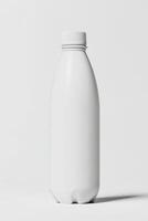 White plastic bottle displayed against a minimalistic background photo