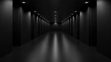A dark hallway with lined lights creates a mysterious atmosphere photo