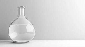 Clear glass flask filled with water on a simple background photo